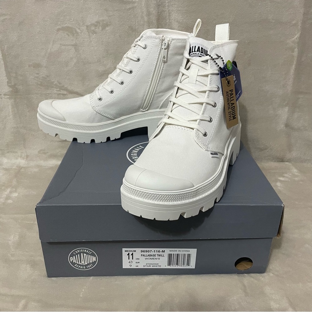 Palladium Pallabase Twill Boots - Star White Womens‎ Size 11 Y2K Chunky Sole